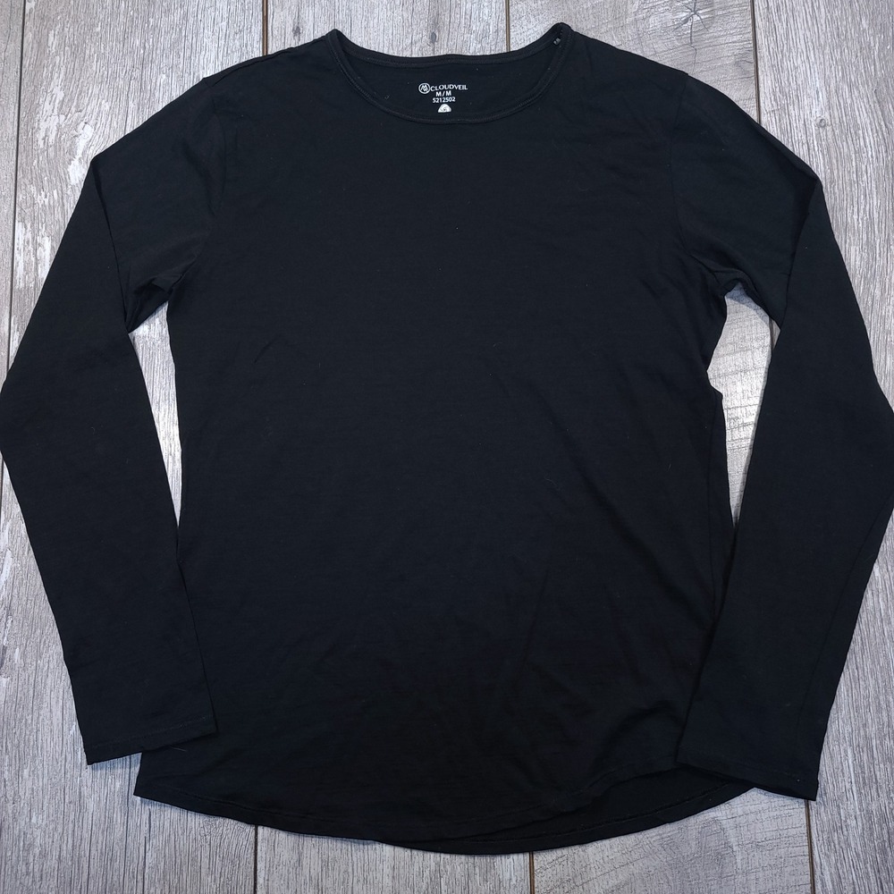 Cloudveil Long Sleeve Top Womens Medium Black Merino Wool Blend Crew Neck Top